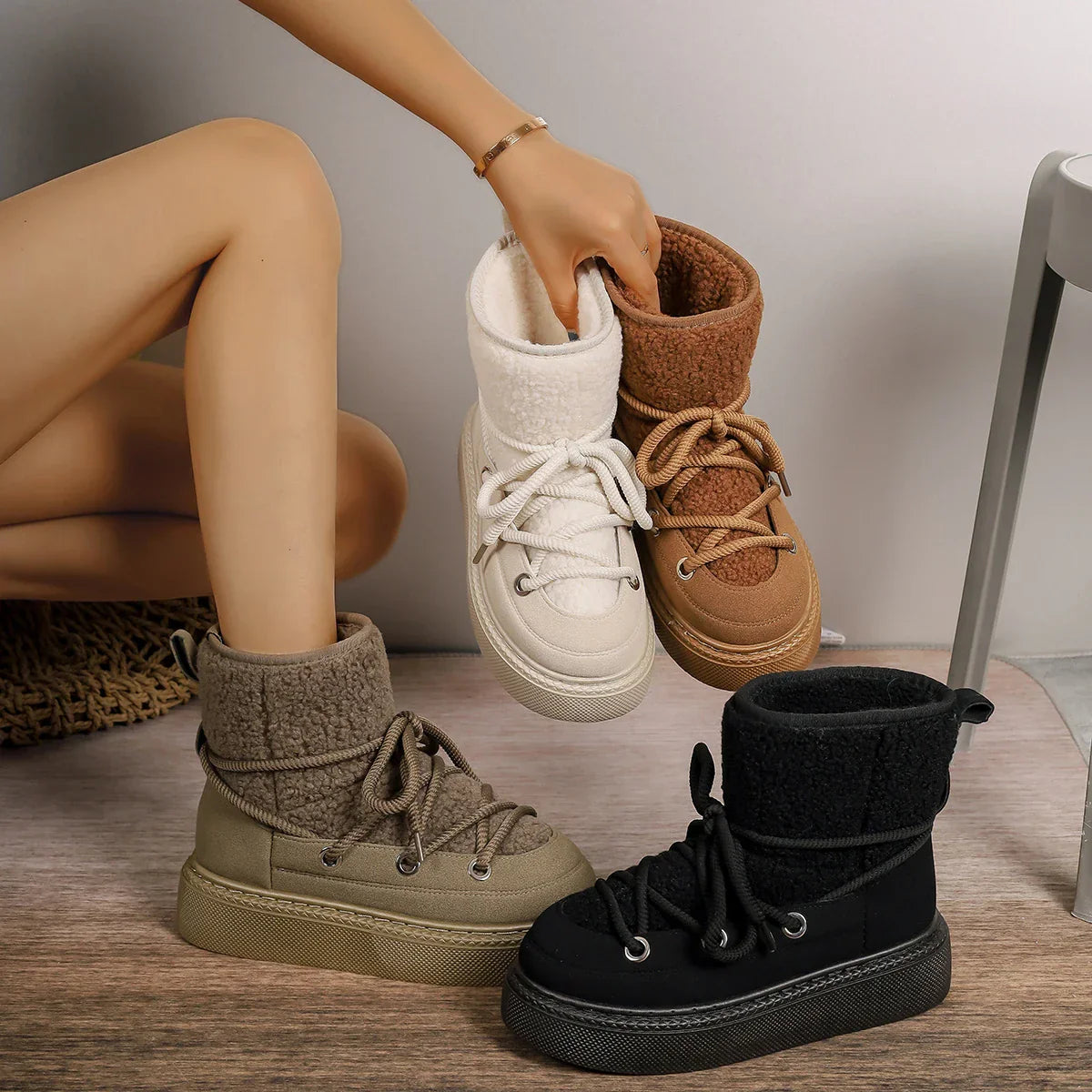 Winter Lace-up Ankle Boots for Women – Warm Feel and Non-slip Design