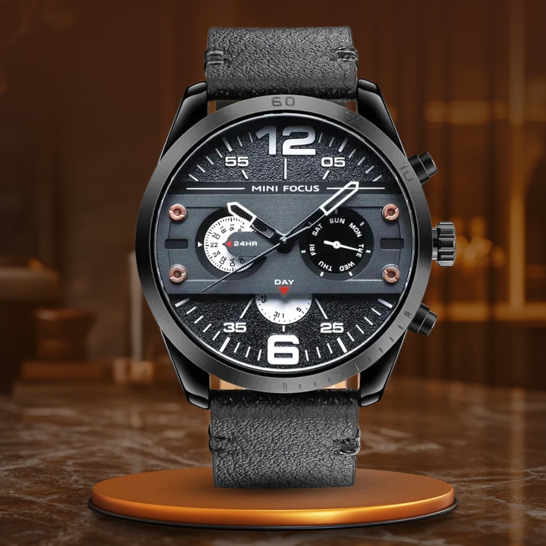 Luxury Leather Sport Chronograph Watch with Quartz Movement