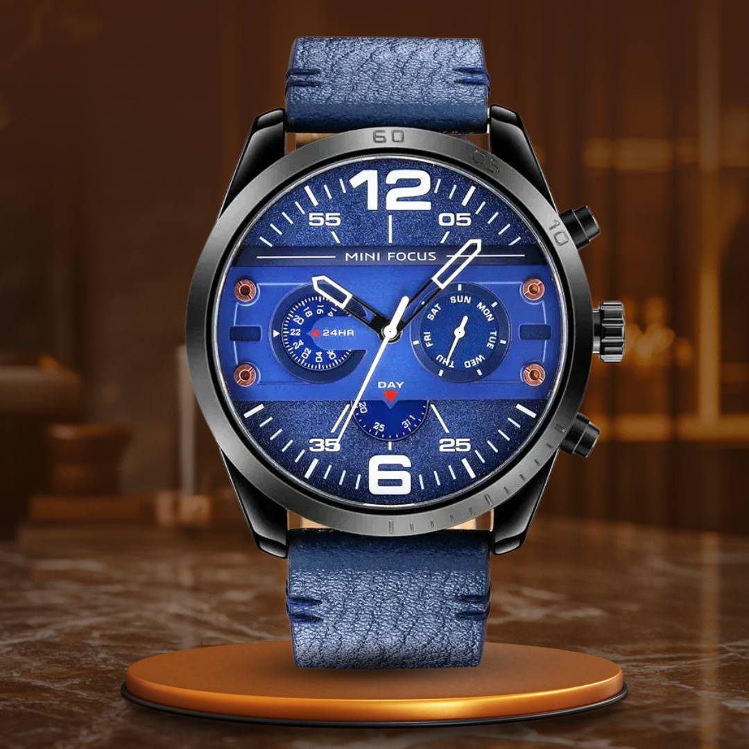 Luxury Leather Sport Chronograph Watch with Quartz Movement