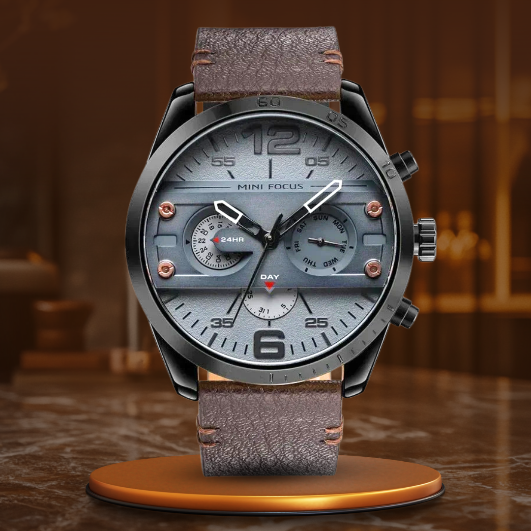Luxury Leather Sport Chronograph Watch with Quartz Movement