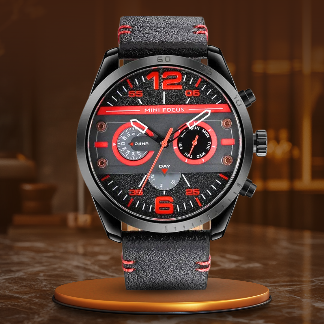 Luxury Leather Sport Chronograph Watch with Quartz Movement