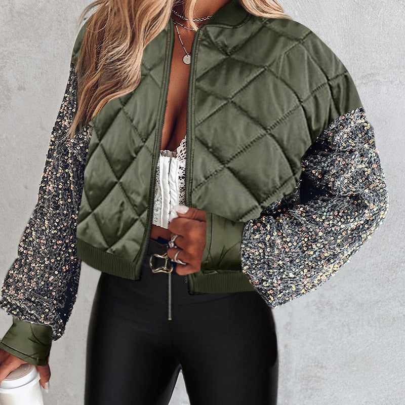 Roxana - Short Quilted Jacket with Elegant Sequin Sleeves