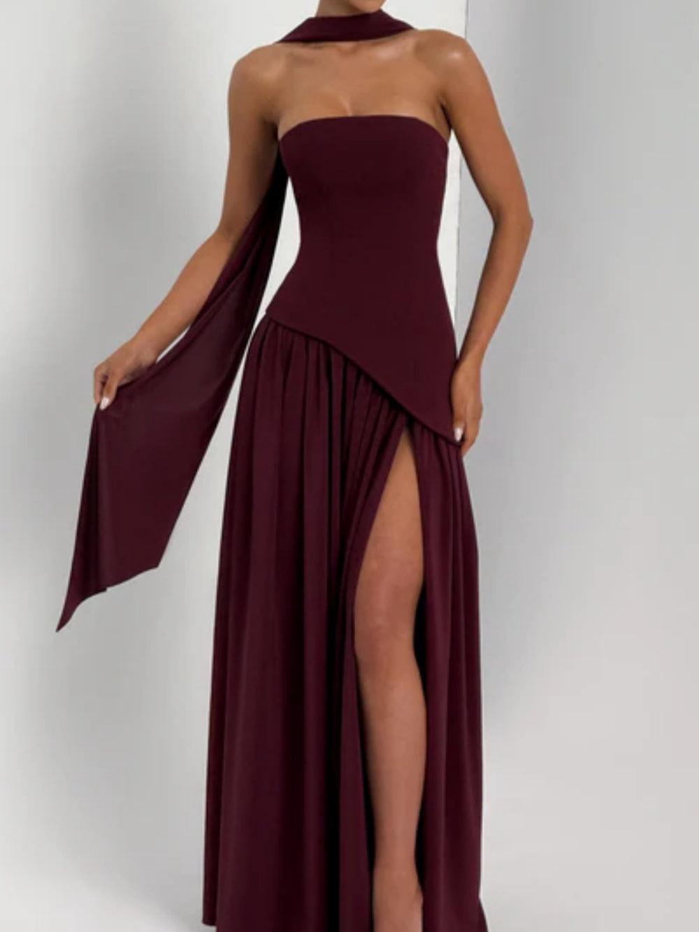 Elegant Maliyah Maxi Dress in alluring Cherry Lacquer design