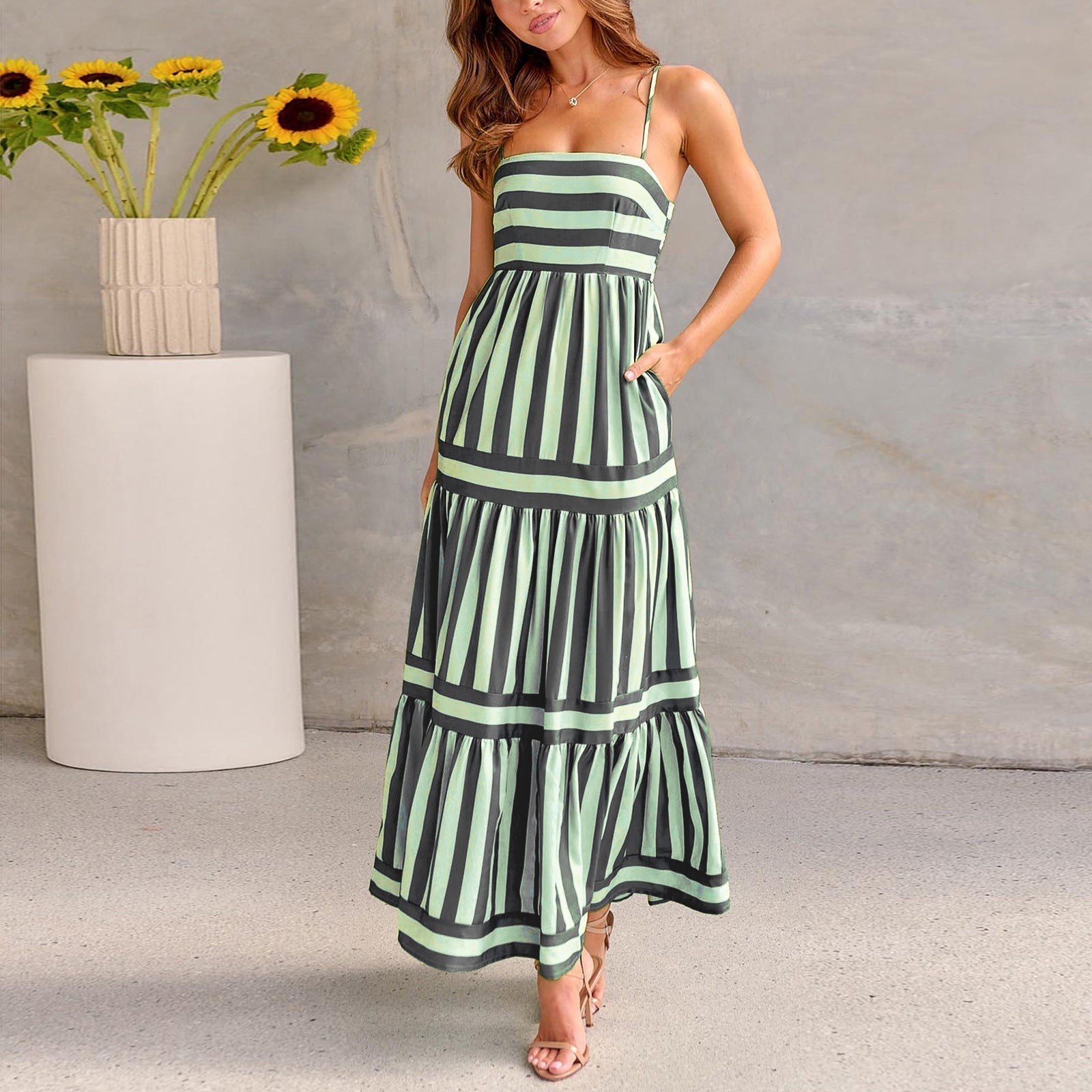 Marisol | Striped Maxi Dress with Straps and Pockets 2