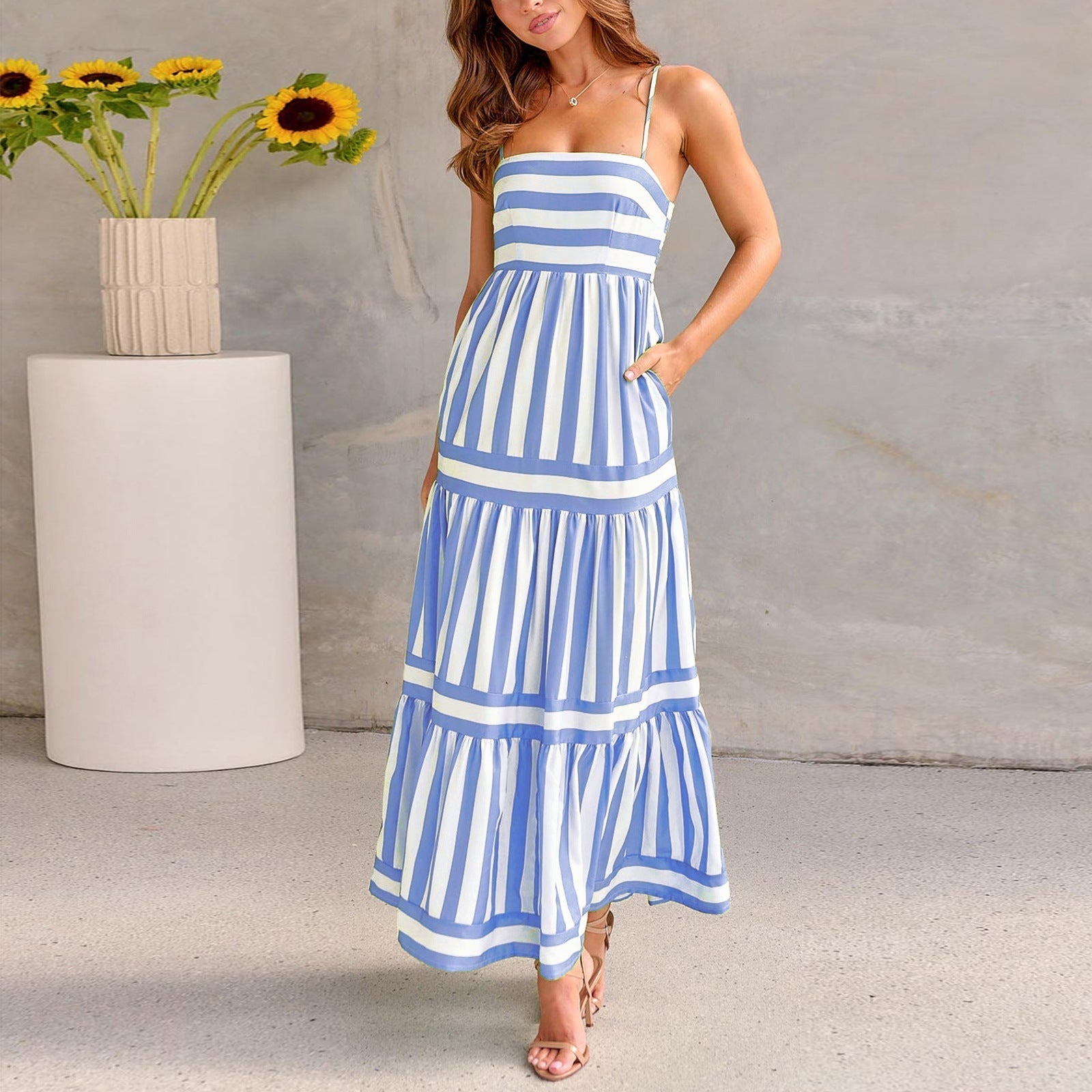 Marisol | Striped Maxi Dress with Straps and Pockets 5