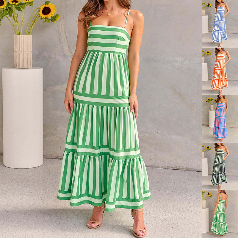 Marisol | Striped Maxi Dress with Straps and Pockets 7