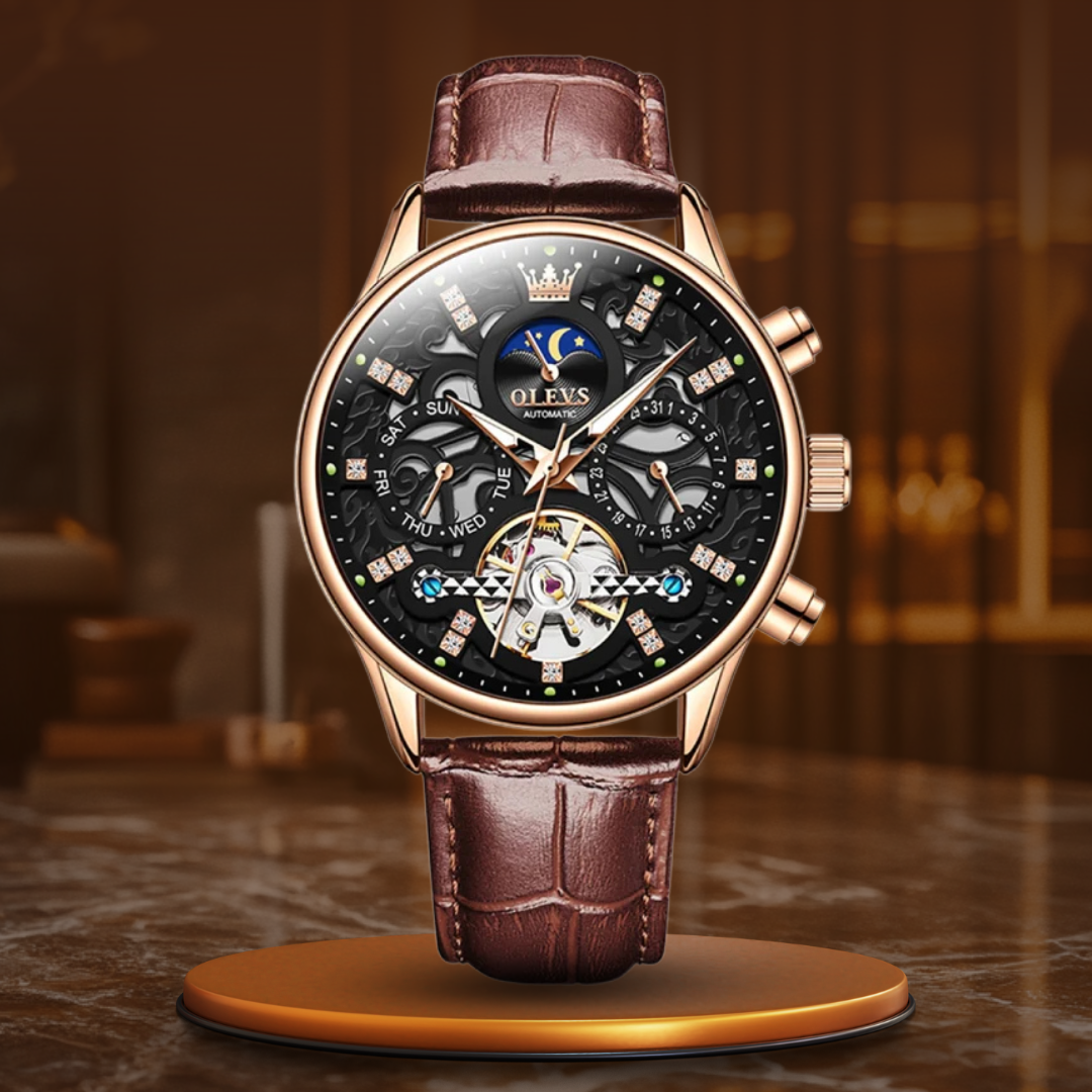 Elegant Automatic Mechanical Watch with Leather Strap