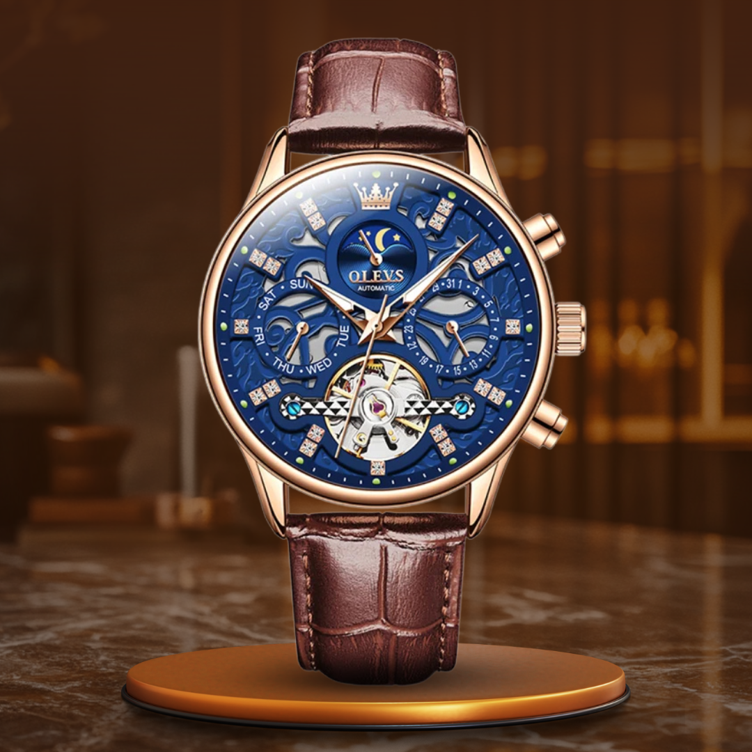 Elegant Automatic Mechanical Watch with Leather Strap