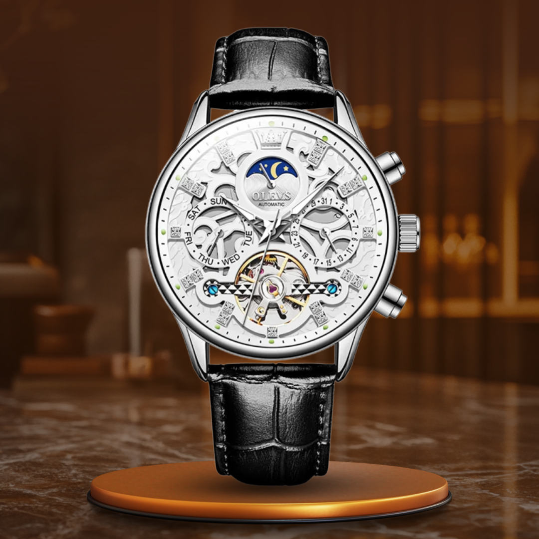 Elegant Automatic Mechanical Watch with Leather Strap