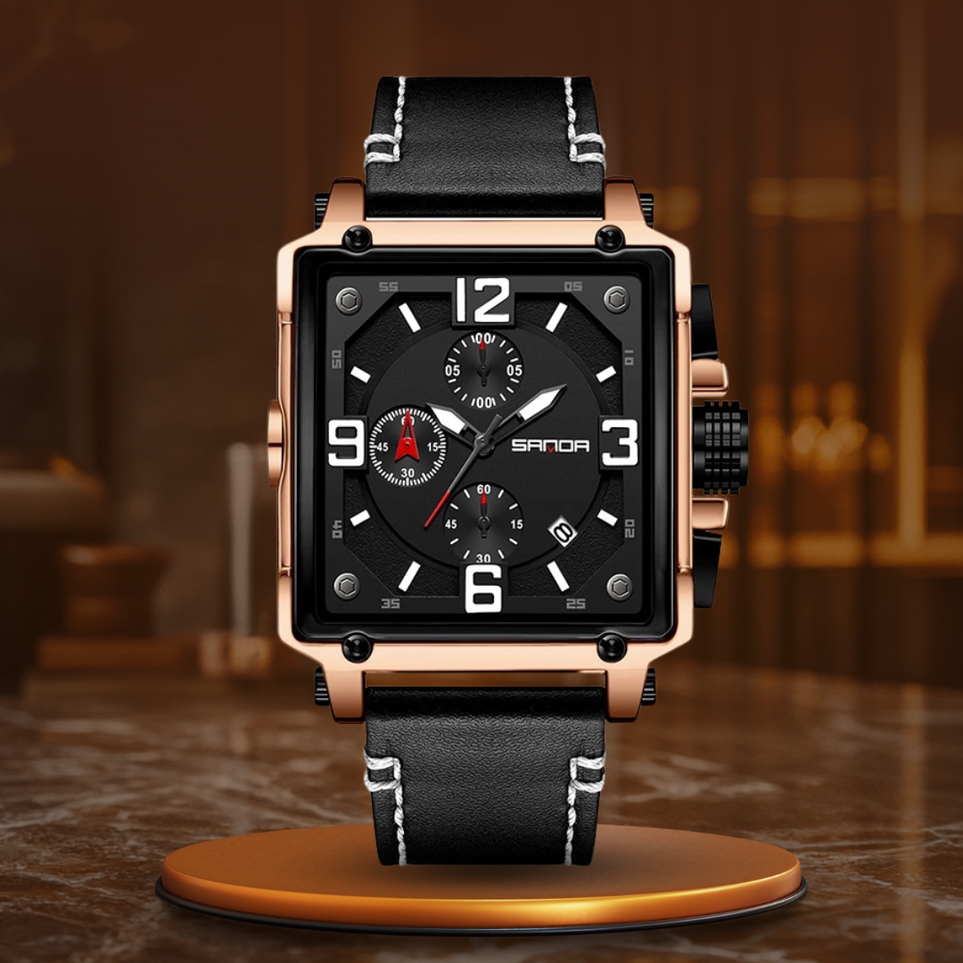 Elegant Leather Tactical Watch for Men with Quartz Movement