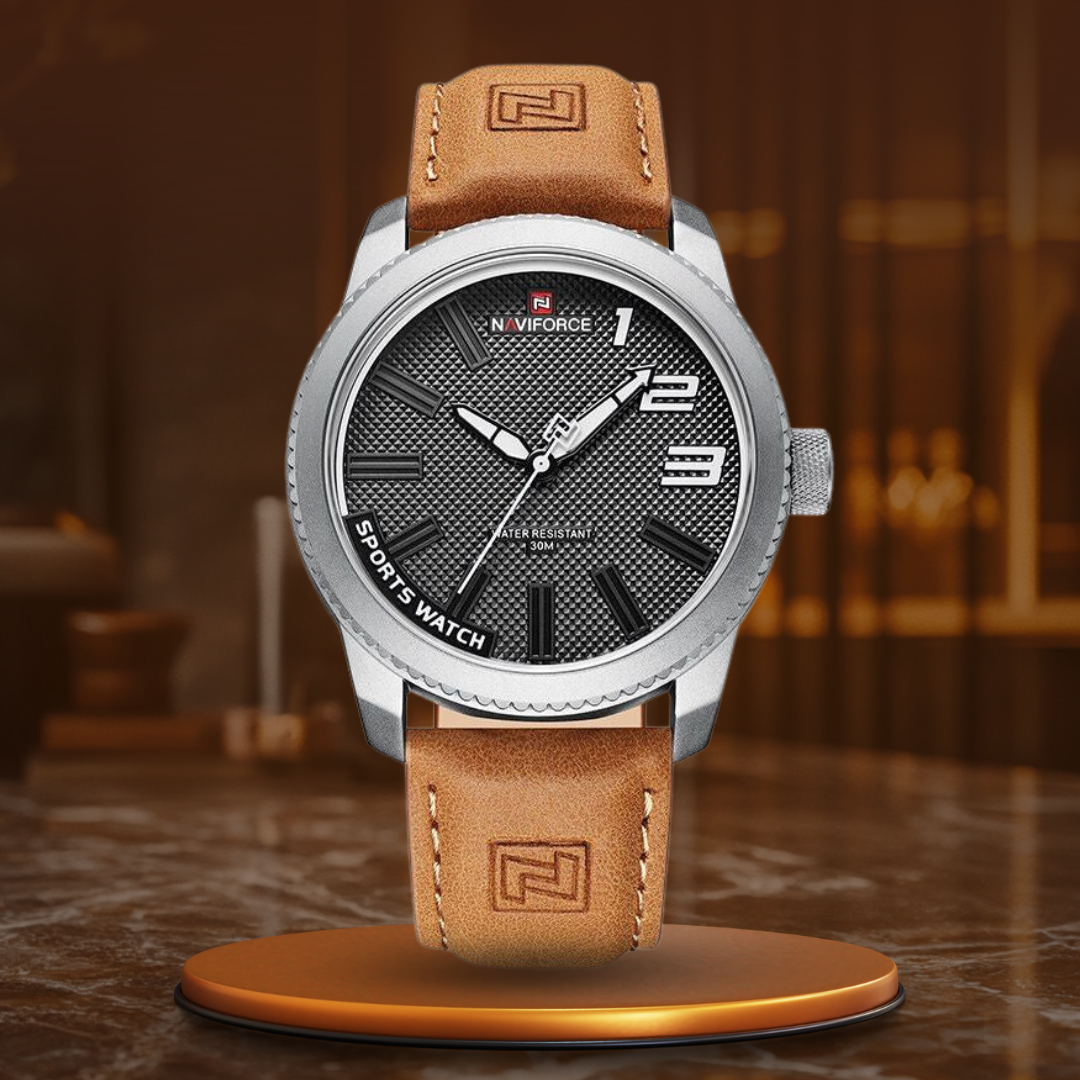 Shockproof rugged sports military watch with leather