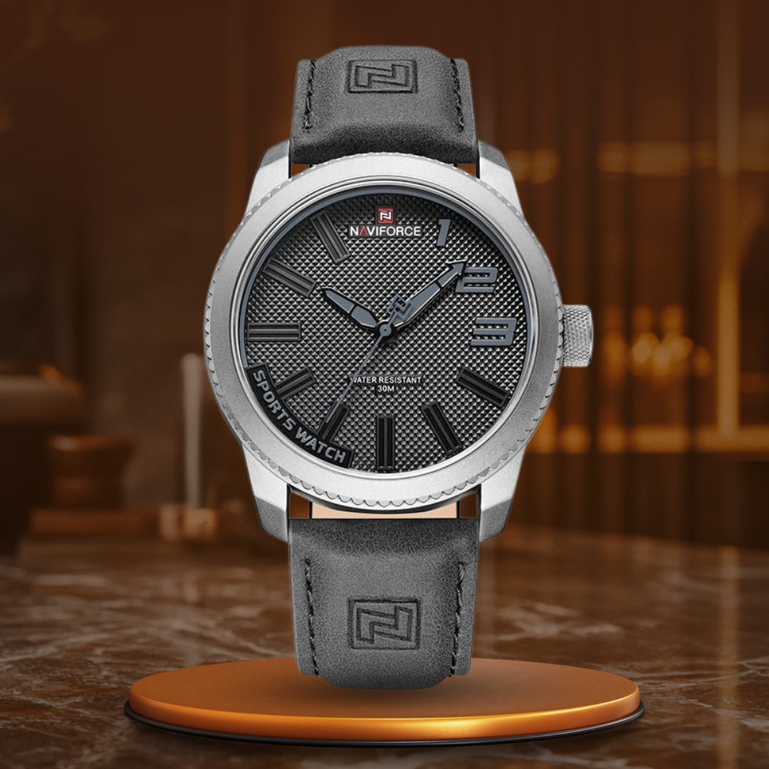 Shockproof rugged sports military watch with leather