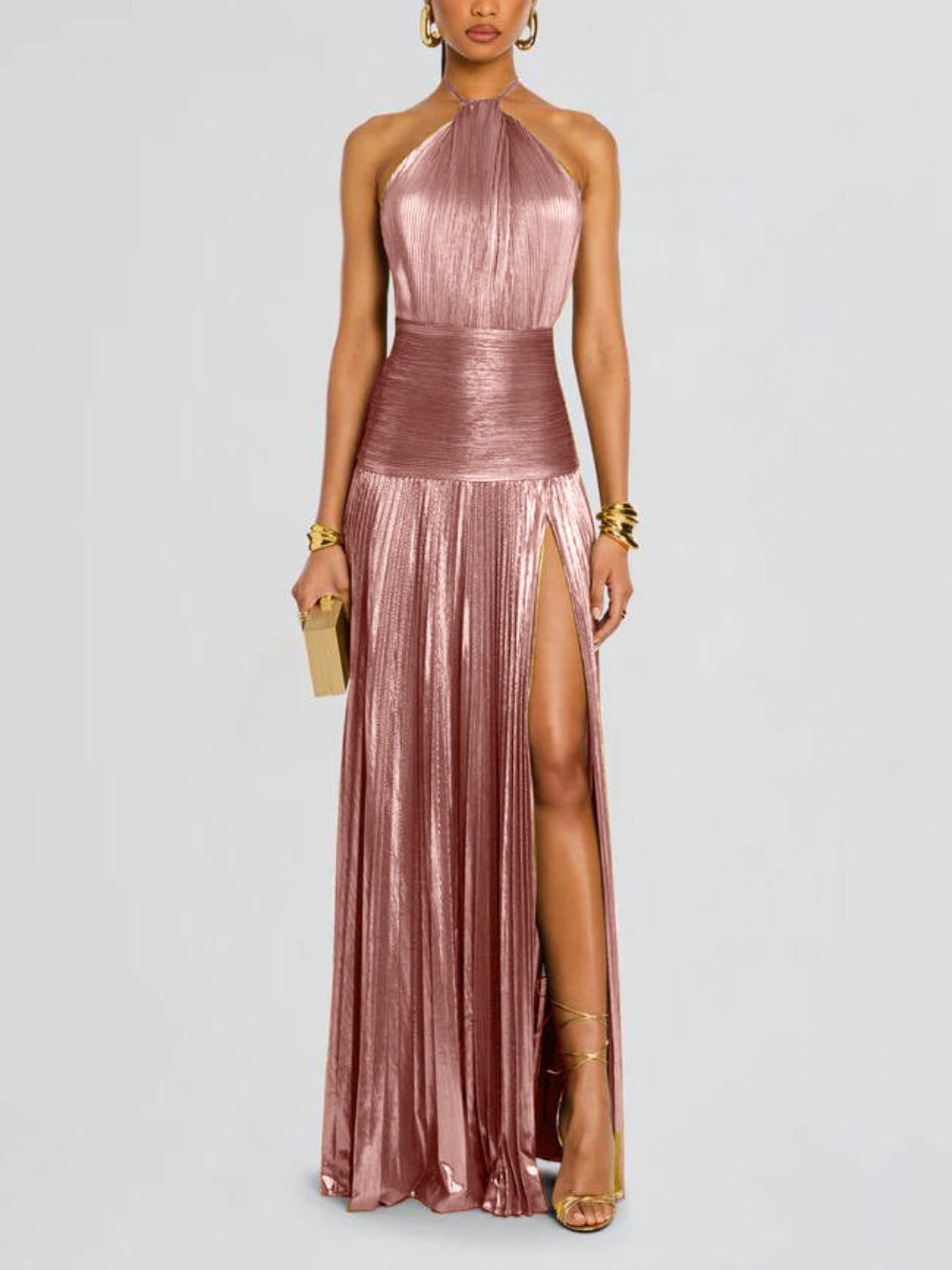Thalia Peridot Metallic Maxi Dress - Luminous and Trendy Elegance