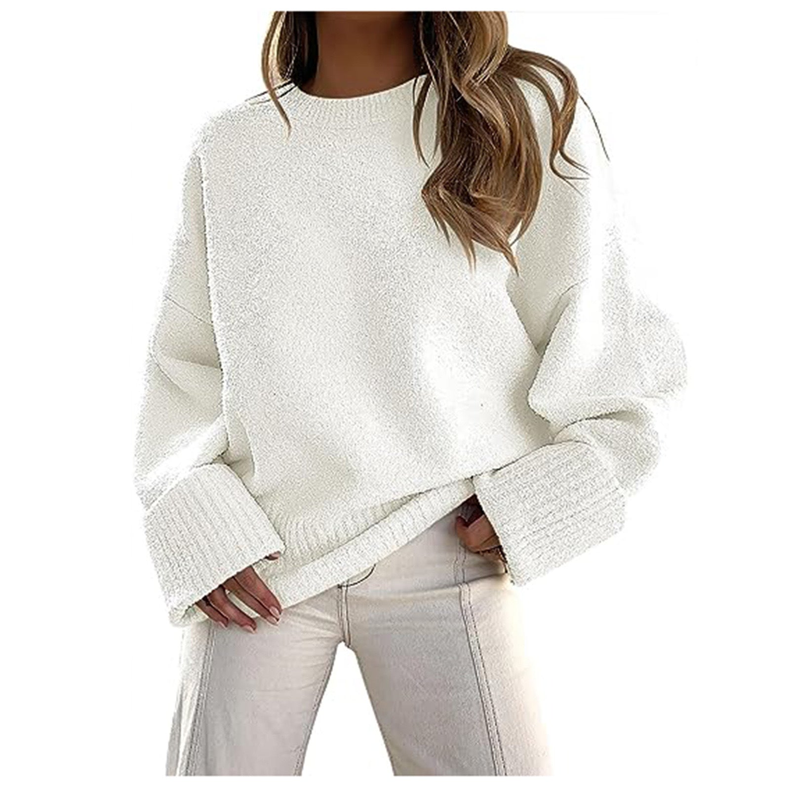 Cozy Ultra-Soft Oversized Fuzzy Knit Pullover Sweater