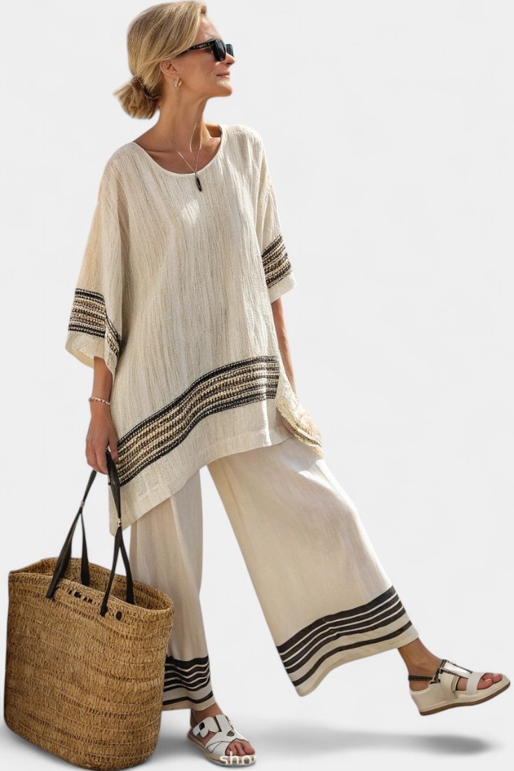 María Bamboo Ethnic Set with Stripes and Wide Cut