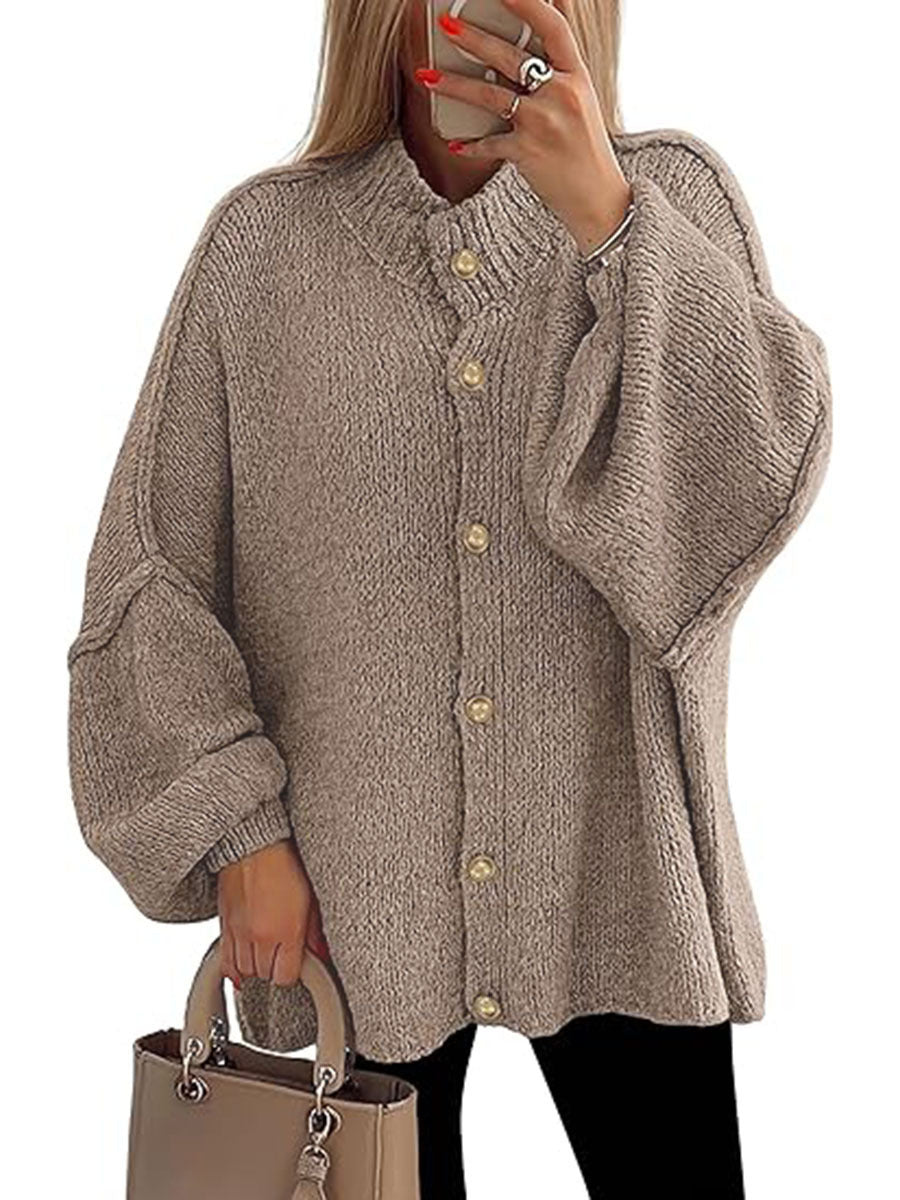 Cozy Button-Down Long-Sleeve Chunky Jacket - Plush Comfort & Warmth