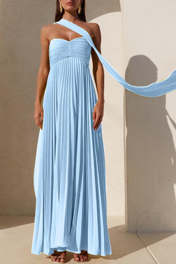 Simple Elegant Look Tube Dress with Pleats and Ribbon