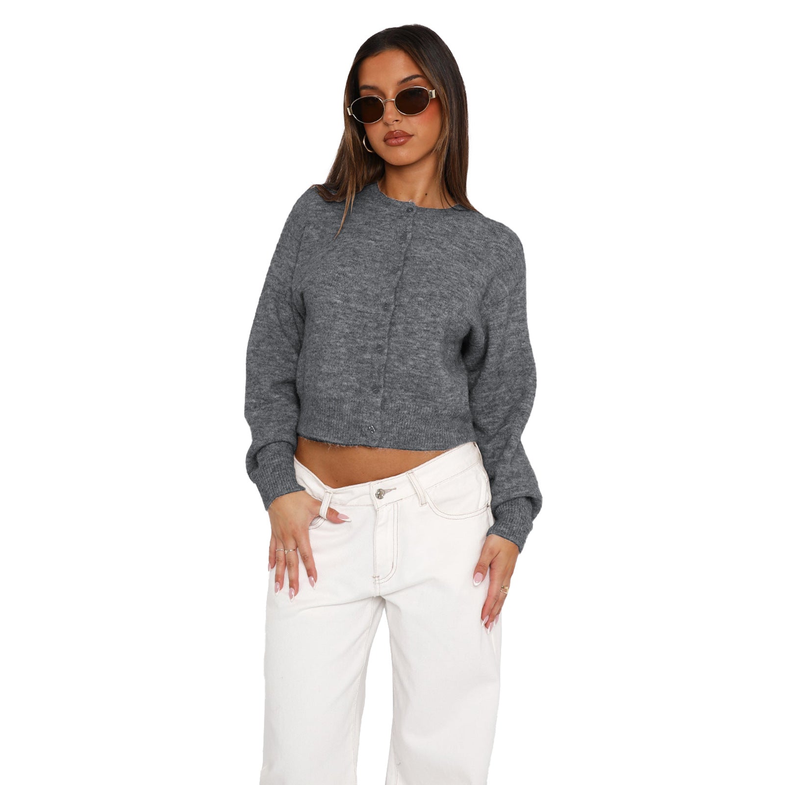Chic Casual Cropped Long-Sleeve Cardigan