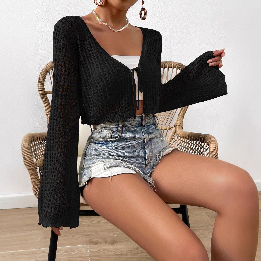 Lightweight Tie-Front V-Neck Cropped Cardigan – Effortless Everyday Style