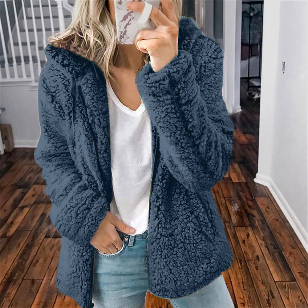 Raina | Winter Wool Shearling Coat with Plush Hood