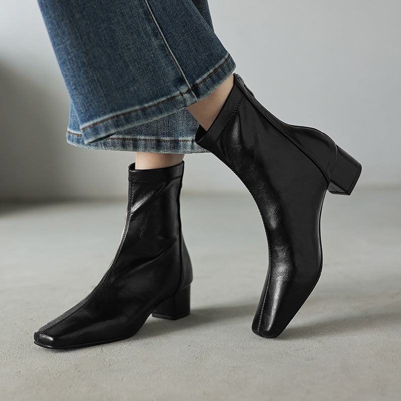 Stylish Minimalist Single Light Ankle Boots with Block Heel