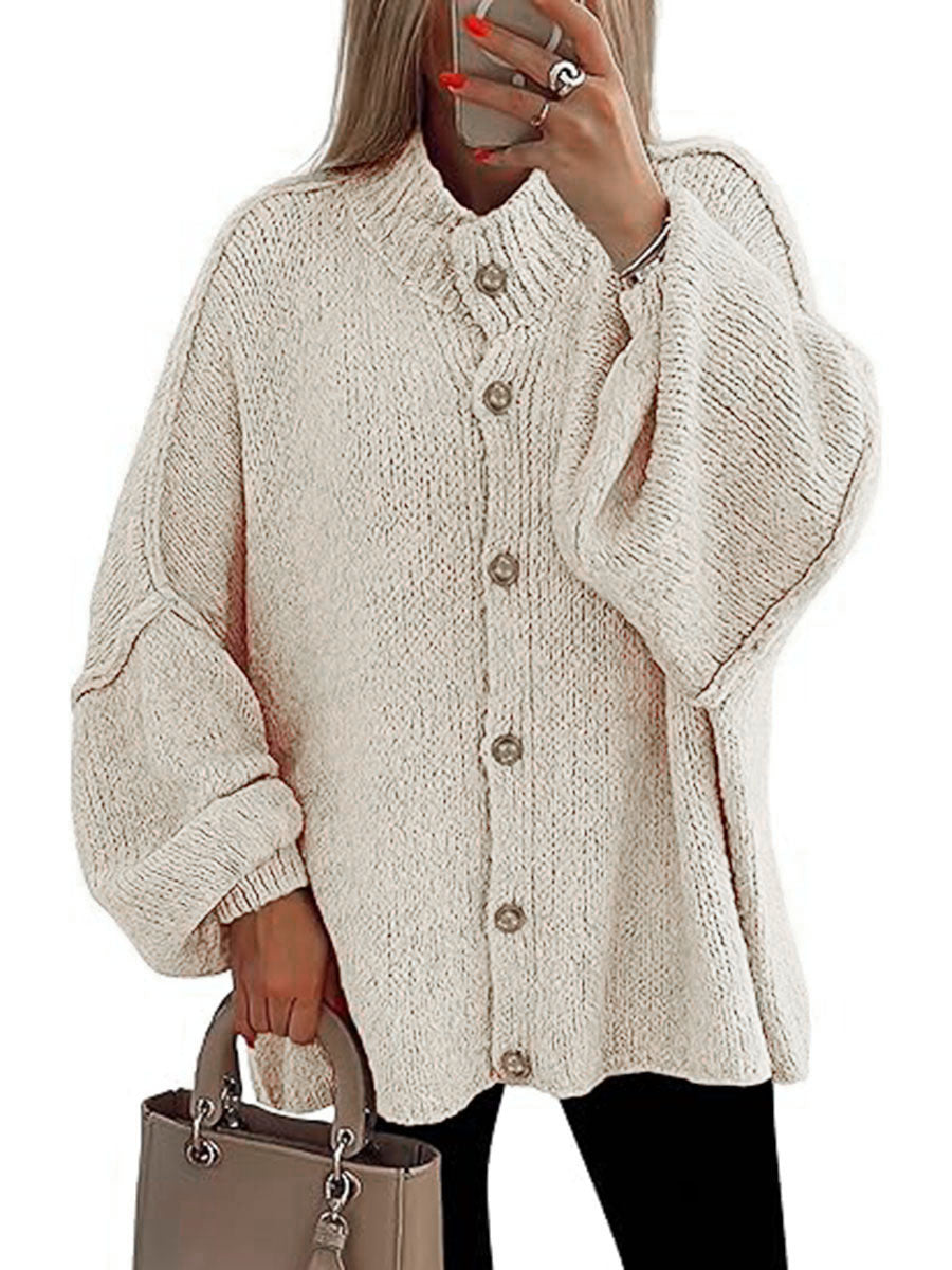 Cozy Button-Down Long-Sleeve Chunky Jacket - Plush Comfort & Warmth