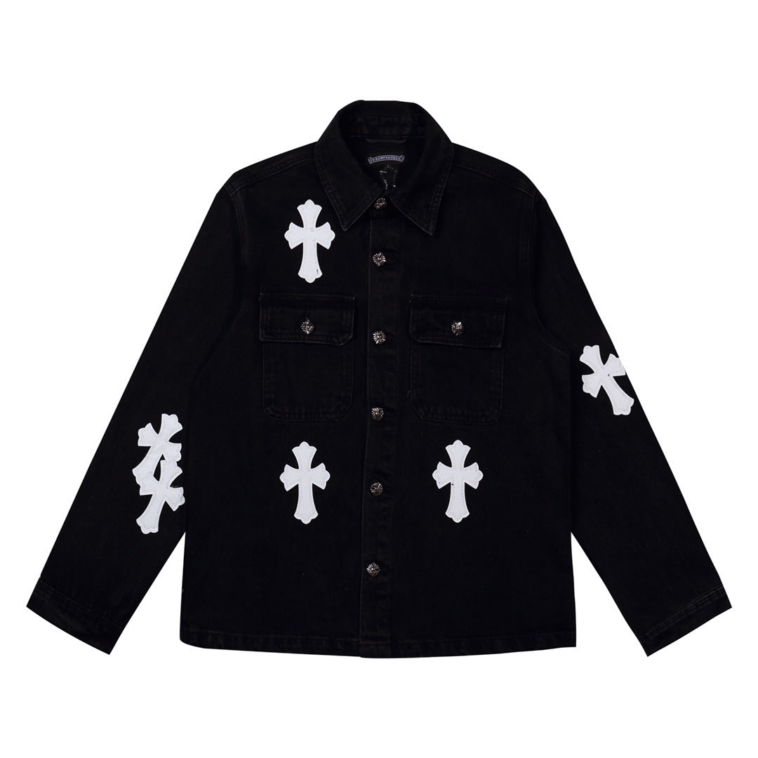 Elegant Denim Jacket with Crossed Patches