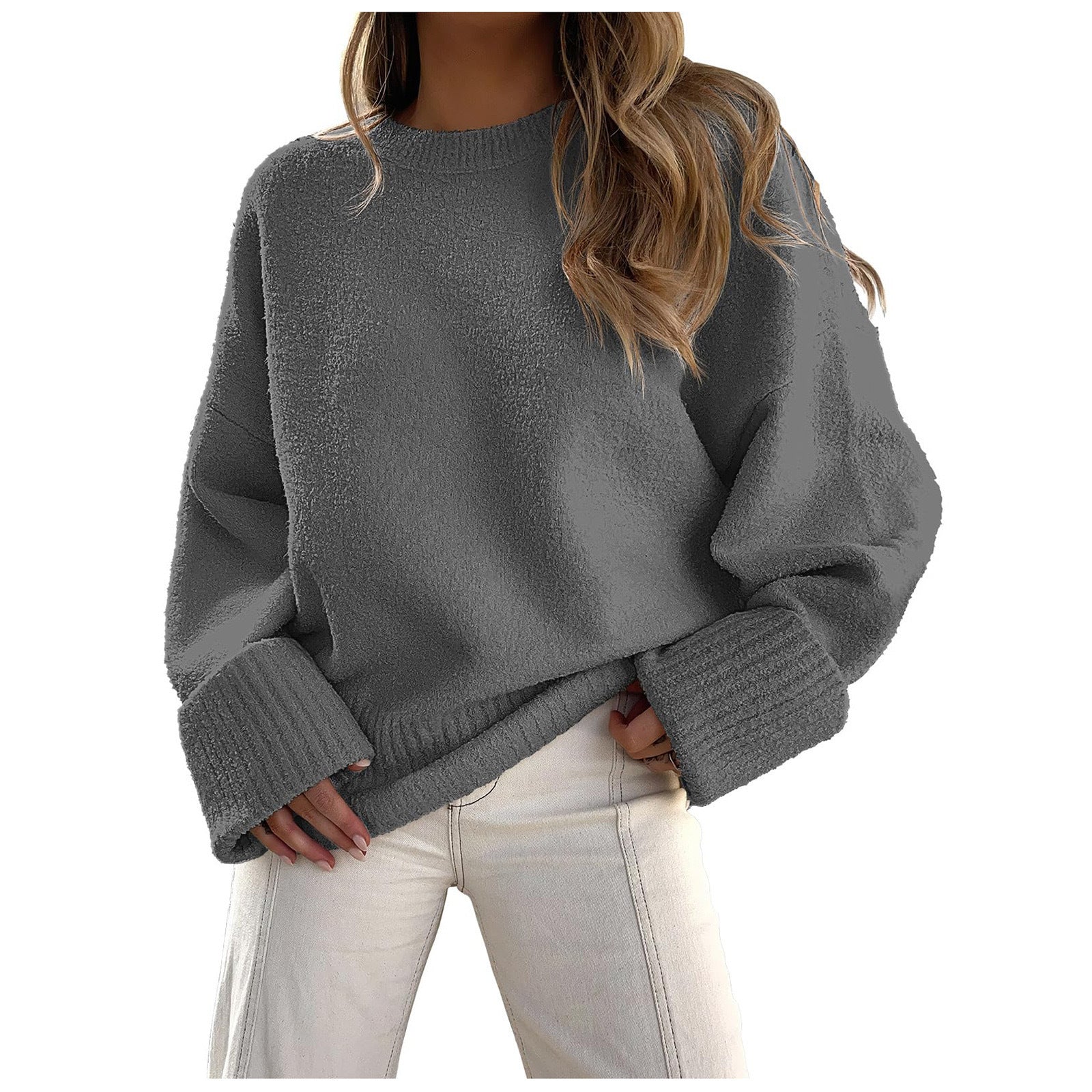 Cozy Ultra-Soft Oversized Fuzzy Knit Pullover Sweater