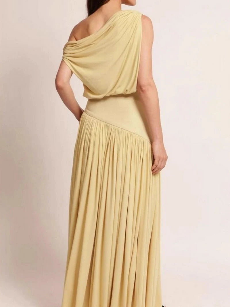 Elegant off-shoulder long dress with diagonal neckline