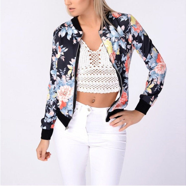Bella - Floral Print Bomber Jacket for a Fresh and Trendy Style