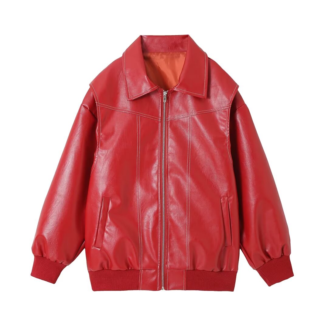 Women's Faux Leather Bomber Jacket - Trendy Style and Guaranteed Comfort