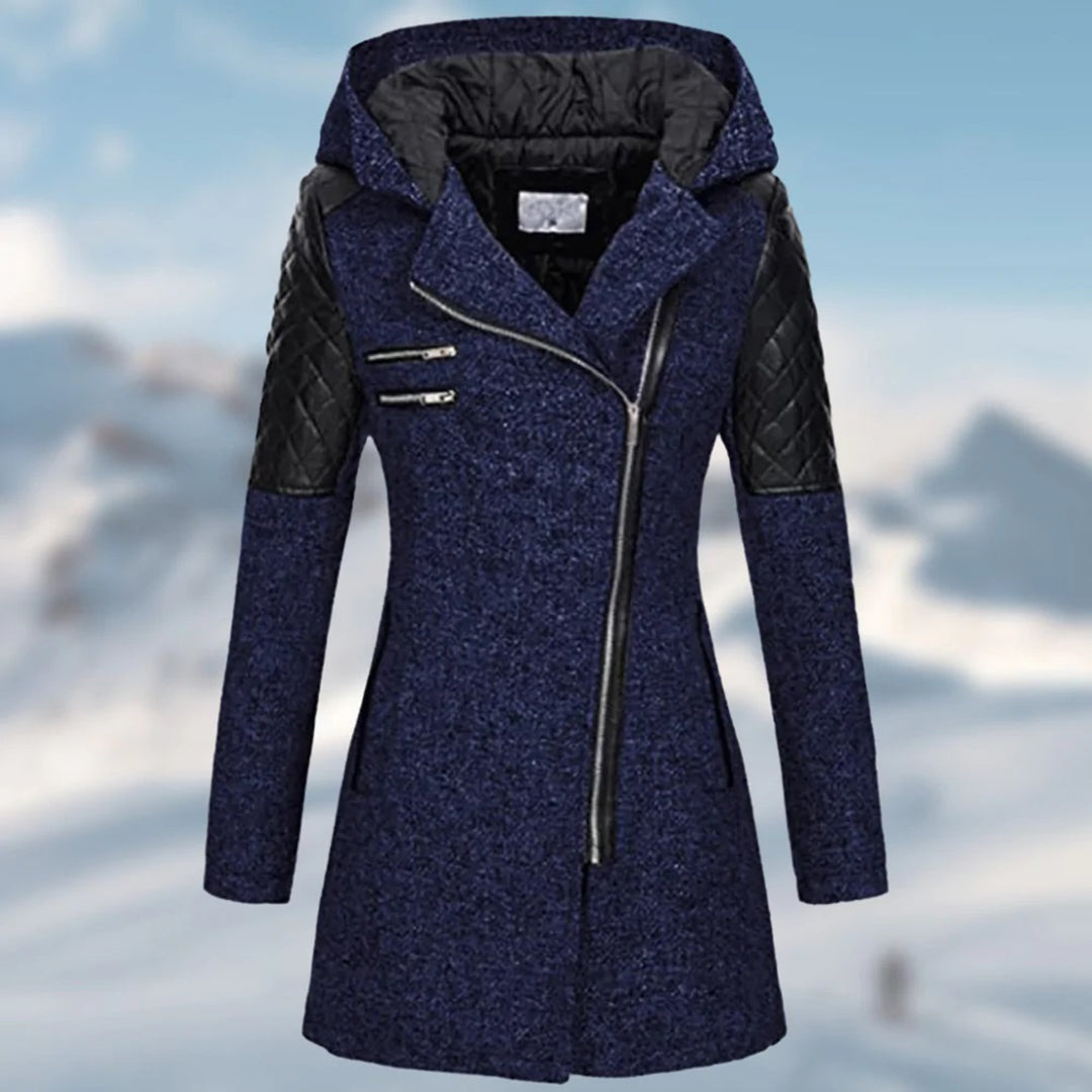 Long women's winter coat with stylish hood