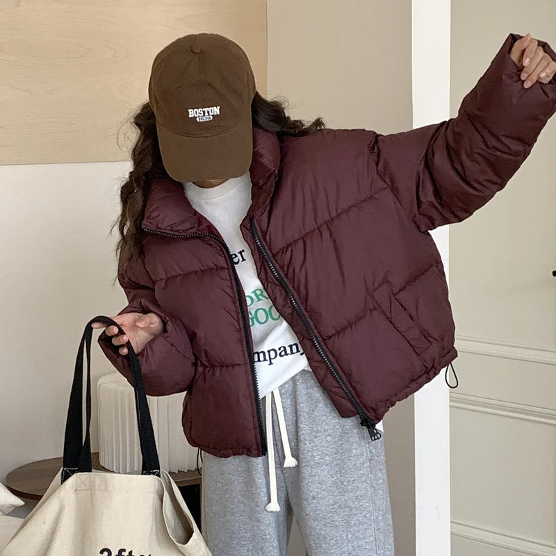 Women's Clothing - Casual Short Jacket with Stand Collar for a Trendy and Warm Style