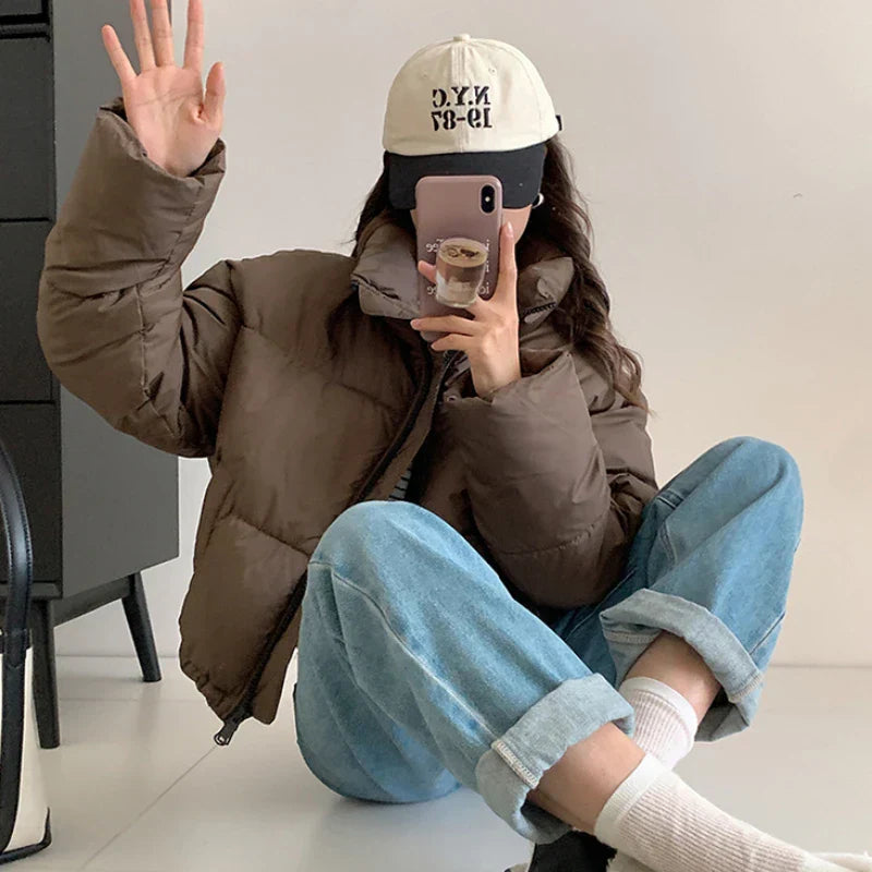 Women's Clothing - Casual Short Jacket with Stand Collar for a Trendy and Warm Style