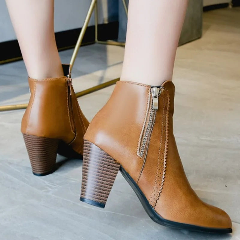 Stylish High Heel Ankle Boots with Durable Double Zipper for a Trendy Look
