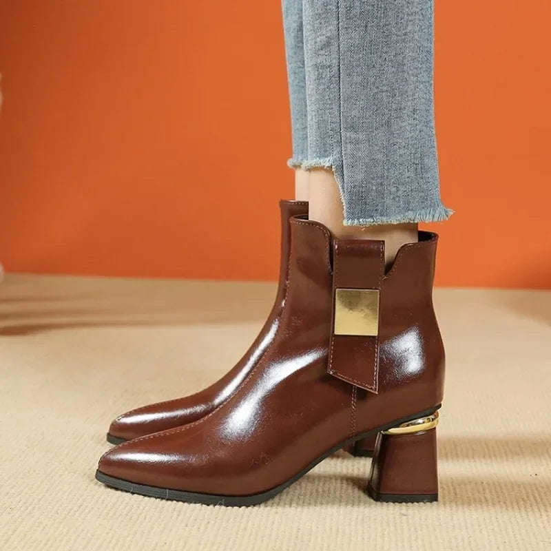 Sabrina | Elegant Gold-heeled Ankle Boots