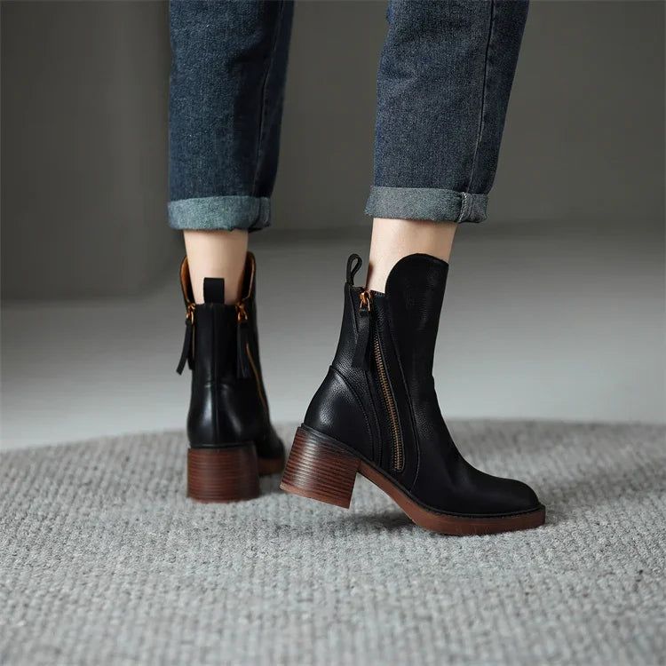 Chic Women's Leather Ankle Boots