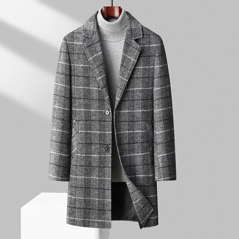 Elegant and warm brushed plaid wool coat