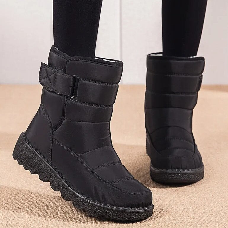 Women's Winter Boots with Velcro Strap - Easy On/Off and Cozy Warmth
