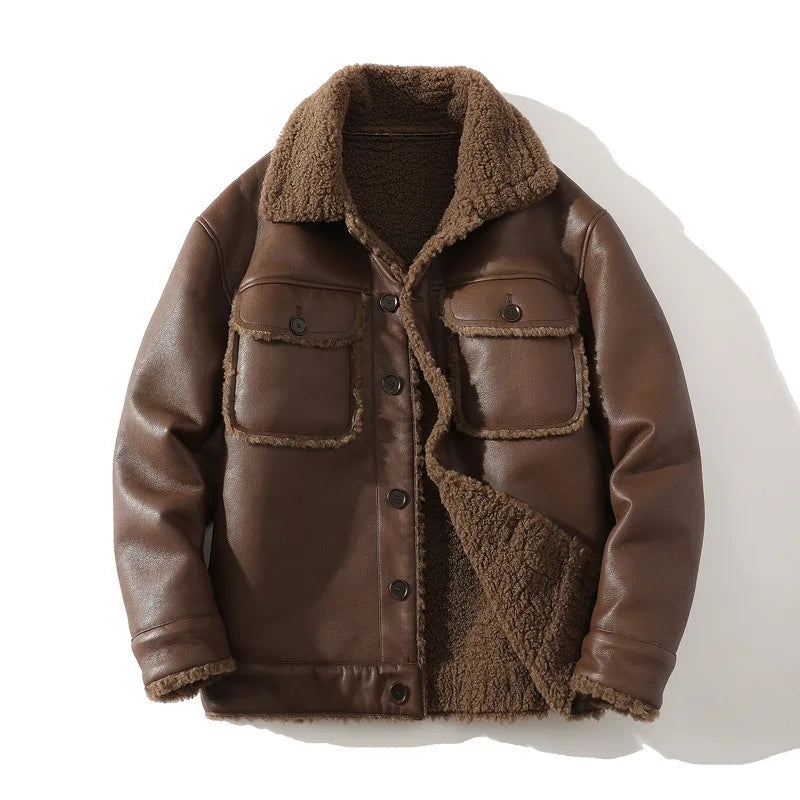 Casual fleece-lined leather jacket for ultimate comfort and style