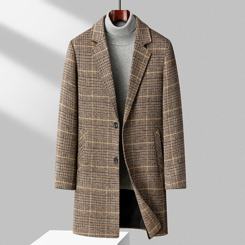 Elegant and warm brushed plaid wool coat