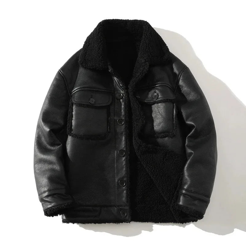 Casual fleece-lined leather jacket for ultimate comfort and style