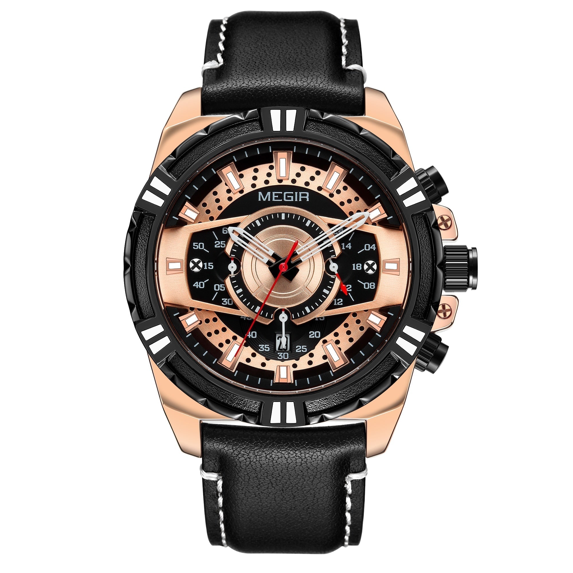Luxury Sport Watch with Quartz Chronograph Leather for Military Spirit
