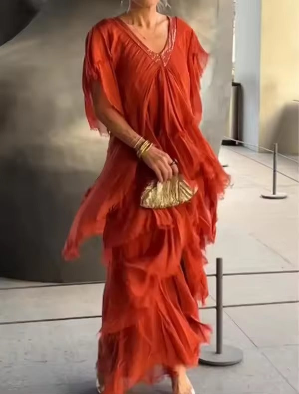 Anselia Boho Ruffle Dress – Flowy, Free-Spirited Style