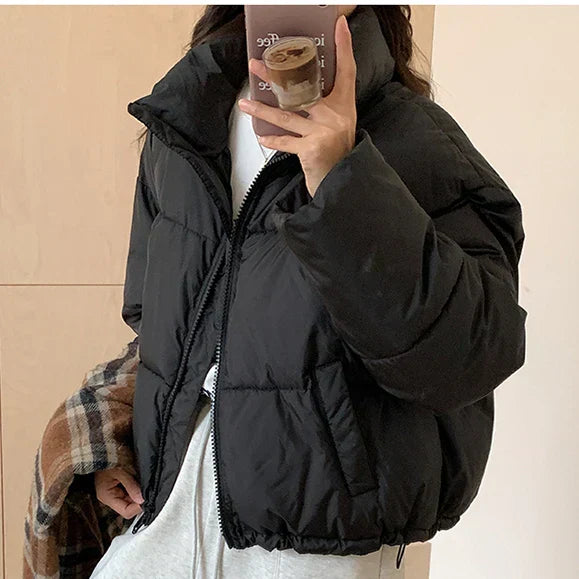 Women's Clothing - Casual Short Jacket with Stand Collar for a Trendy and Warm Style