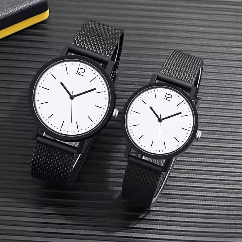 Elegant Black-Toned Quartz Watch for Couples