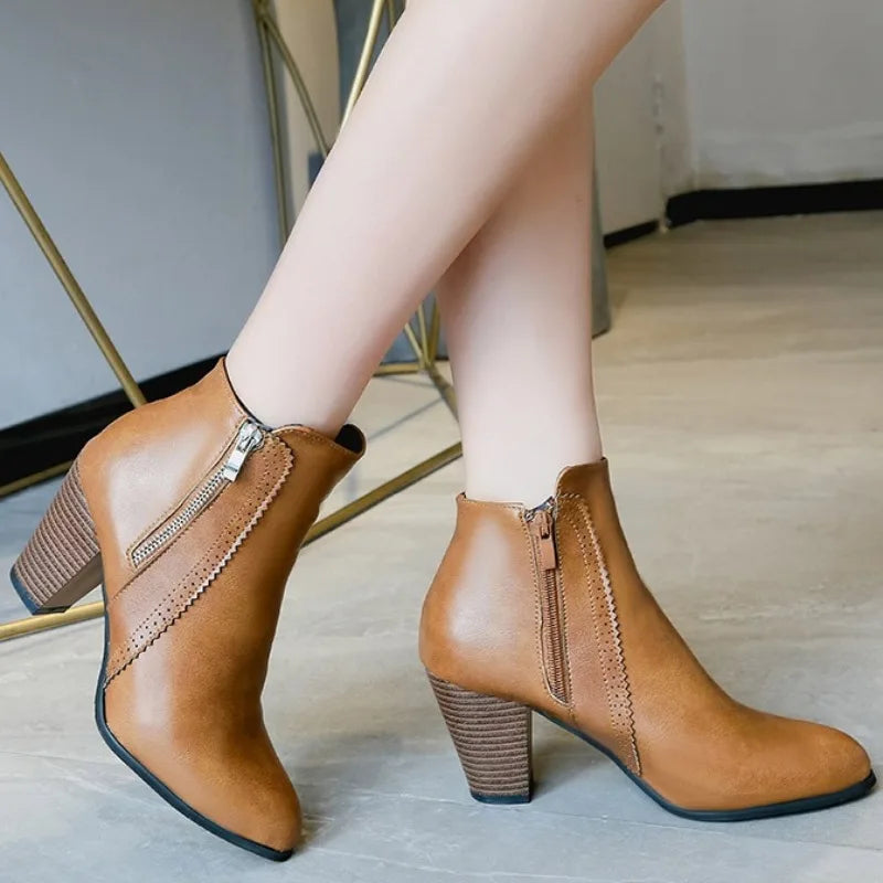 Stylish High Heel Ankle Boots with Durable Double Zipper for a Trendy Look