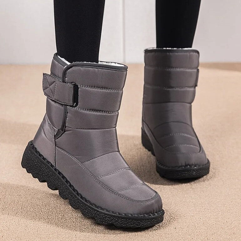Women's Winter Boots with Velcro Strap - Easy On/Off and Cozy Warmth