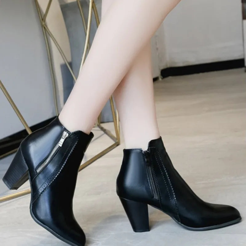 Stylish High Heel Ankle Boots with Durable Double Zipper for a Trendy Look