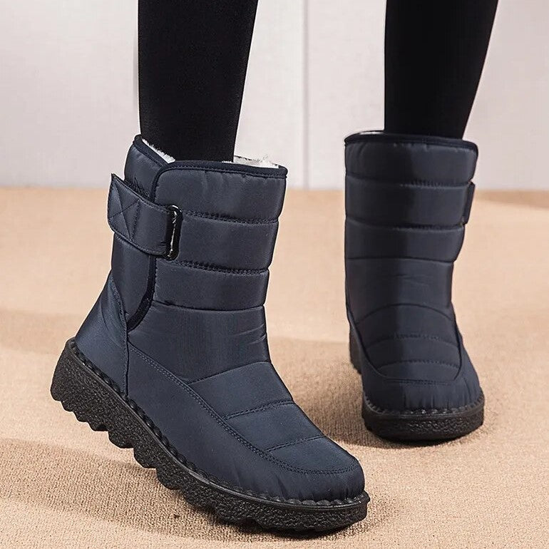 Women's Winter Boots with Velcro Strap - Easy On/Off and Cozy Warmth